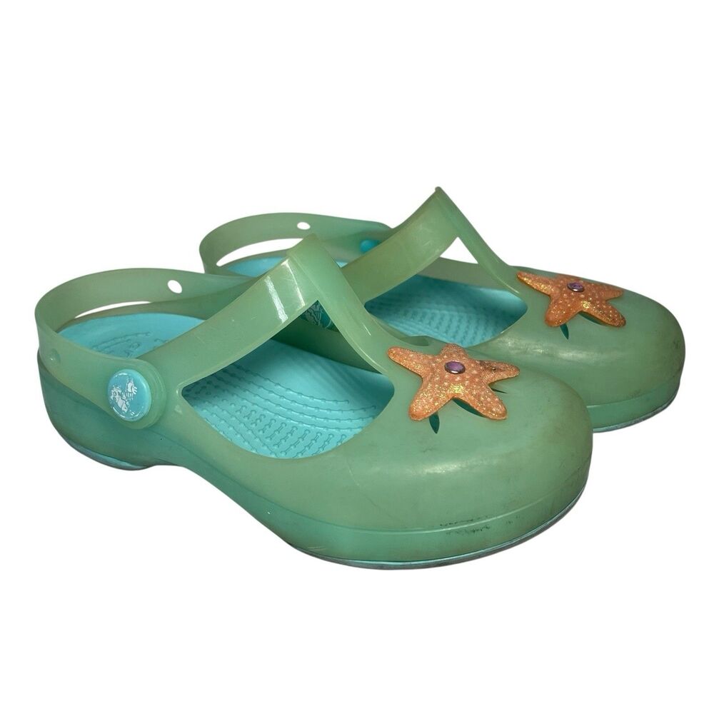 Crocs Isabella Starfish Jelly Clogs Sandals Shoes Green Blue Youth Girls 12